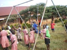 Having fun on the swings